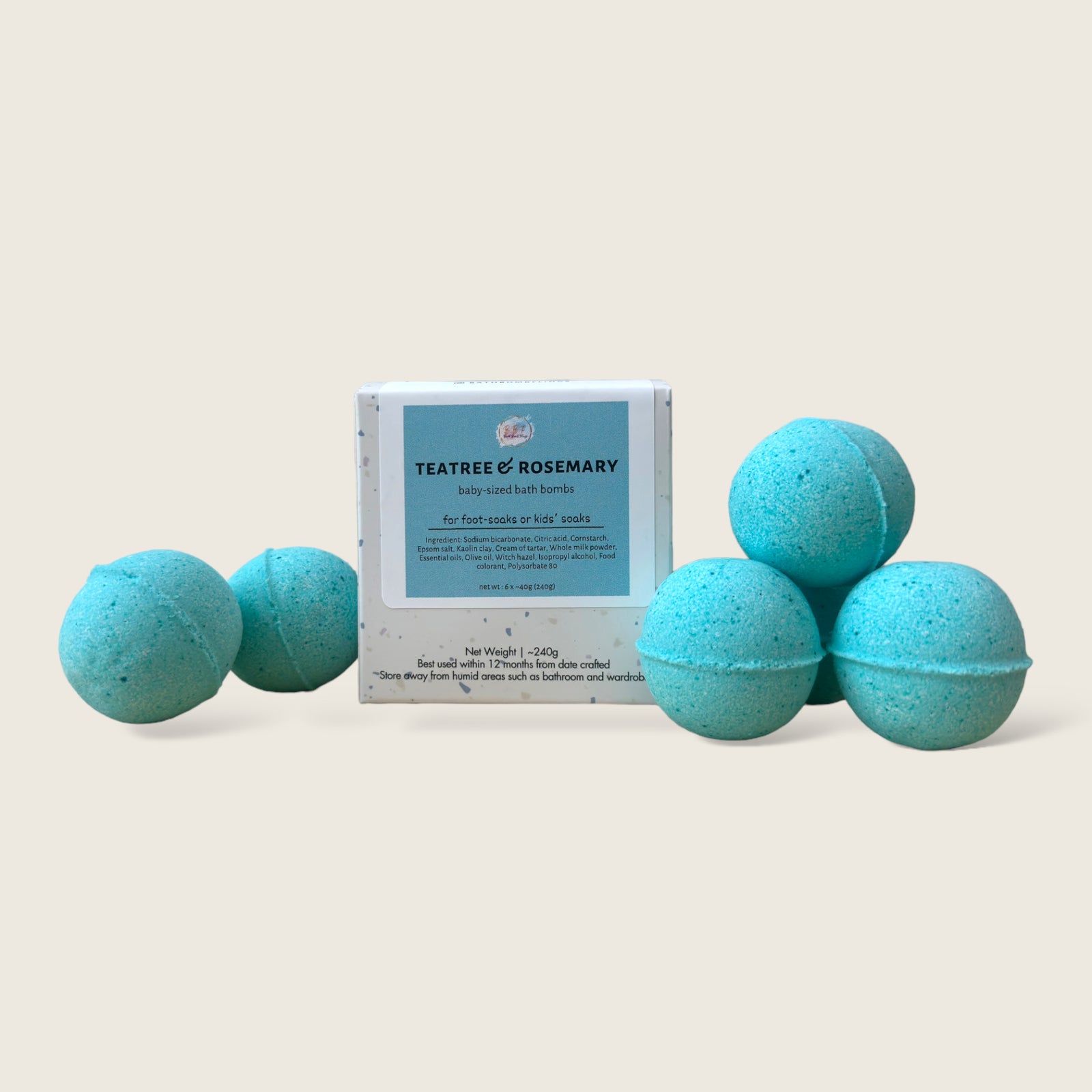 Teatree & Rosemary Baby-sized Bath Bomb (6 per box)