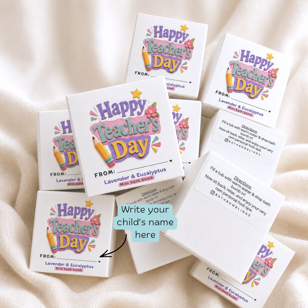 Mini bath bomb boxes with a FROM section to write your child's name